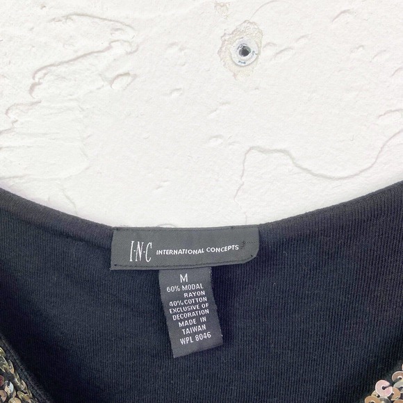 Y2K Early 2000s Retro INC Black Sequin Babydoll Tank Top Size Medium - Picture 4 of 6